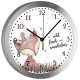 CreaDesign Funkwanduhr Funkuhr, Kinder Wanduhr, Kinderuhr, Kinderzimmer Fuchs (geräuscharmes Uhrwerk) bunt