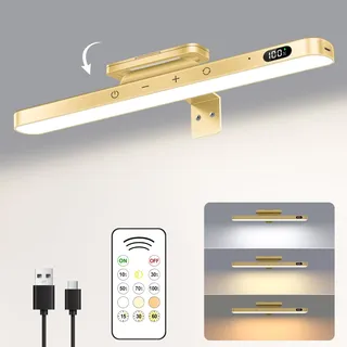 WILLED Bildbeleuchtung Kabellos, 5W Bilderleuchte Akku mit Fernbedienung, Bilderlampe mit 3 Farbtemperaturen, Bild Beleuchtung Wand Kabellos, Dimmbar Led Dart Beleuchtung mit Timer, Gold