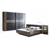 ERLIN Schlafzimmer Set Bettanlage 180x200 Schwebetürenschrank Nakos Eichedekor