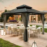 UDPATIO 3x3 m Pavillon Polycarbonat mit Vorhängen, Wetterbeständige Legierungen-Gartenpavillon wasserdicht stabil Winterfest UV-Schutz 6x6 cm starken Pfosten für Garten, Terrasse, Grau