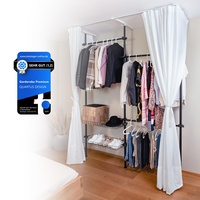 QUARTUS DESIGN Garderoben System - Premium - Vorhang Edition [FLEXIBEL & STABIL] - Offener Kleiderschrank, Teleskopregal, Einfache Montage - Ideal für Schlafzimmer, Flur, Badezimmer