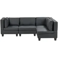 BELIANI 4-Sitzer Ecksofa Linksseitig Schwarz Kunstleder mit Kissen Schwarze Beine Modular Modern Modulsofa Wohnlandschaft Wohnzimmer Wohnecke - Schwarz