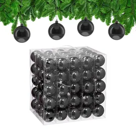 Relaxdays Weihnachtskugeln 100er Set, Weihnachtsdeko, glänzend, Christbaumkugel, Tannenbaumschmuck in ∅ 6 cm, schwarz