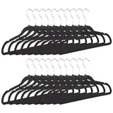 Relaxdays 40 x Kleiderbügel schmal, Samt Schwarz,Silber