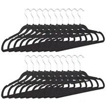 Relaxdays 40 x Kleiderbügel schmal, Samt Schwarz,Silber
