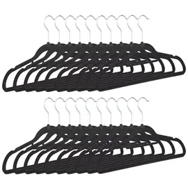 Relaxdays 40 x Kleiderbügel schmal, Samt Schwarz,Silber