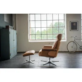 KAWOLA Relaxsessel TOSAR Leder 83 x 110 x 83 cm Braun mit Hocker