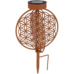 Solarkugel rost für Außen Solarleuchte rost Garten Solarlampe mit Erdspieß, Lichteffekt Muster Lebensblume, 1x LED warmweiß, DxH 20 x 31 cm