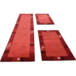 Bettumrandung THEKO "Royal Ganges", rot, H:13mm, Obermaterial: 95% Wolle, 5% Viskose, Bettumrandung, Bettvorleger, 3-teiliges Läufer-Set fürs Schlafzimmer, 100% Wolle
