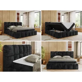 MKS Meble Boxspringbett, Doppelbett NIRA mit dekorativem Kopfteil, Multipocket-Matratze und Topper, Polsterbett mit Bettkästen - 180 x 200 cm - H3... - Grau