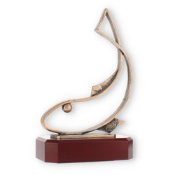 Pokal Zamakfigur Fisch altgold auf mahagonifarbenen Holzsockel 21,5cm