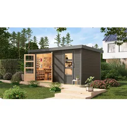 Gartenhaus KARIBU "Merkur B", terragrau, terragrau, ohne Fußboden, ohne Dacheindeckung, Holz, Stahl, Gartenhäuser, aus hochwertigen Materialien