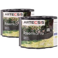ARTECSIS 2X Rasenkante aus Kunststoff, 9 m x 10cm, Anthrazit, gewellt, Umrandung für Beete, Beeteinfassung, Rasenbegrenzung