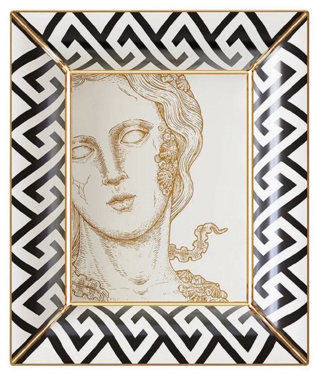Casa Padrino Luxus Deko Schale Göttin Weiß / Schwarz / Gold 20,5 x 17,5 x H. 13,5 cm - Handbemalte Porzellan Schale - Luxus Qualität - Made in Italy