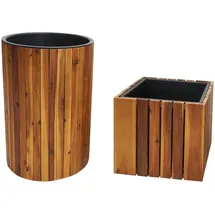 Mendler Pflanzkasten HWC-L24 2er-Set rund 40 x 20 x 20 cm Braun