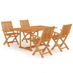 vidaXL Garten-Essgruppe Massivholz Teak Garten Möbel : Größe - 5-tlg.