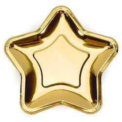 partydeco Geschirr-Set, Pappteller in Stern Form 18cm gold 6er Set goldfarben
