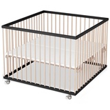 Sämann Laufstall Baby 100x100 cm | TÜV geprüft 2023 | stufenlos höhenverstellbar | Laufgitter Premium | Babybett aus Holz | Krabbelgitter Komplettset schwarz/natur