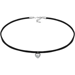 Elli Lederkette Velour Optik Herz Anhänger 925 silber Schwarz Damen 