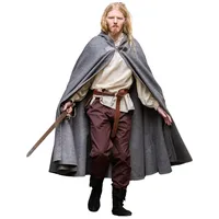 Leonardo Carbone® Unisex Mittelalter Wollumhang mit Wolfsschließe Tjark - Mittelalter Kleidung Damen & Herren, Cape Männer, Hobbit Kostüm, LARP, Wikinger, Cosplay Herren, Halloween, Karneval Grau