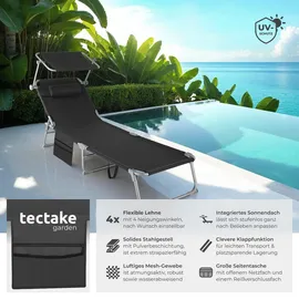 Tectake tectake® Sonnenliege, klappbar, 4-fach verstellbare Rückenlehne mit Kopfpolster, 190 x 68 x 28 cm, mit Seitentasche
