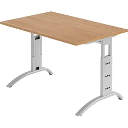 bümö manuell höhenverstellbarer Schreibtisch 120x80 cm in Nussbaum - PC Tisch höhenverstellbar & klein, höhenverstellbarer Tisch Büro, kleiner