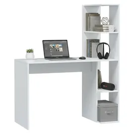 Dmora - Pittston-Schreibtisch, linearer Schreibtisch mit Bücherregal, platzsparender Mehrzweck-Bürotisch, 110x52h136 cm, Weiß