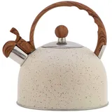 Does Not Apply Wasserkessel Induktion, Edelstahl Teekessel mit Holzmasergriff, Max 2,2L Moderne Wasserkocher für alle Herdarten, Flötenkessel mit Pfeifton für Tee, Kaffee, Galaxie Weiß