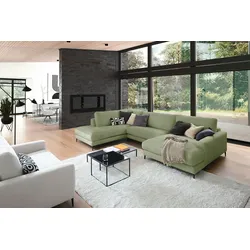 KAWOLA Sofa CARA Wohnlandschaft U-Form Cord olivgrün Longchair rechts
