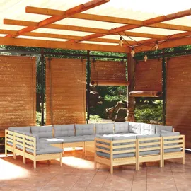 vidaXL Garten-Lounge-Set 14-tlg. grau Kiefernholz
