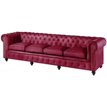Massivmoebel24 Chesterfield Couch Echtleder 4-Sitzer Rot