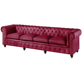 Massivmoebel24 Chesterfield Couch Echtleder 4-Sitzer Rot