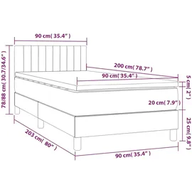 vidaXL Boxspringbett mit Matratze & LED Dunkelgrau 90x200 cm Stoff