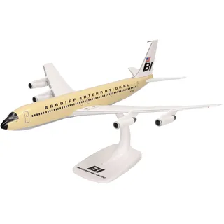 HERPA 614023 Snap-Fit Modellflugzeug Braniff International Boeing 707-320, Miniatur im Maßstab 1:144, Sammlerstück, Modell mit Standfuß, Kunststoff Miniaturmodell, beige