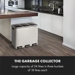 Klarstein Grandmaster Trash Treteimer 54l / 3x18L geräuschlos PP Edelstahl Silber-Metallic