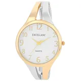 Excellanc Damen-Spangenuhr Metallarmband Spangenarmband Armreif lesbare Ziffern Rund Länge 15,5 cm Quarz-Armbanduhr Geschenkidee für Frauen (Bicolor)