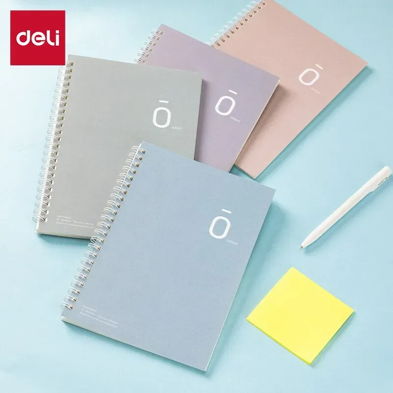Deli Spiral-Notizbuch, A5 (148 x 210 mm), 60 Blatt/160 Seiten, 70 g/m2 – Perfekt für Schüler, Studenten, Büro & Journaling, Serie 0, 4er-Pack