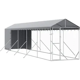 vidaXL Outdoor-Hundezwinger mit Dach 2 x 10 x 2,5 m Stahl Silber