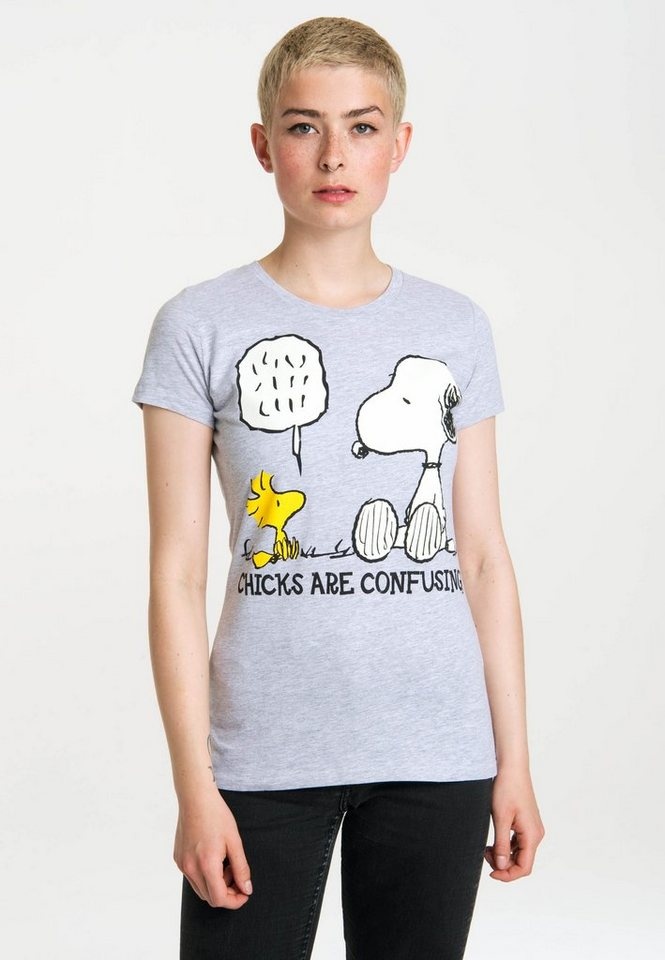 LOGOSHIRT T-Shirt Snoopy - Peanuts mit niedlichem Snoopy-Frontprint grau L
