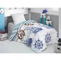 Yadetextil ZIRVEHOME Kinder Bettwäsche 135x200 cm, 100% Baumwolle, Mit Reißverschluss (Marine, 135 x 200 cm) Segelschiff und Anker Design