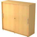 bümö Schiebetürenschrank 3OH - Aktenschrank abschließbar, Sideboard Schrank mit Schiebetüren in Buche - Büroschrank aus Holz mit Schiebetür, Büro Kommode für Ordner & Co.