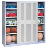 C+P Ballschrank mit Lochblech-Schiebetüren (Typ 4). HxBxT: 195x120x60 cm Lichtgrau EINHEITSFARBE No Size
