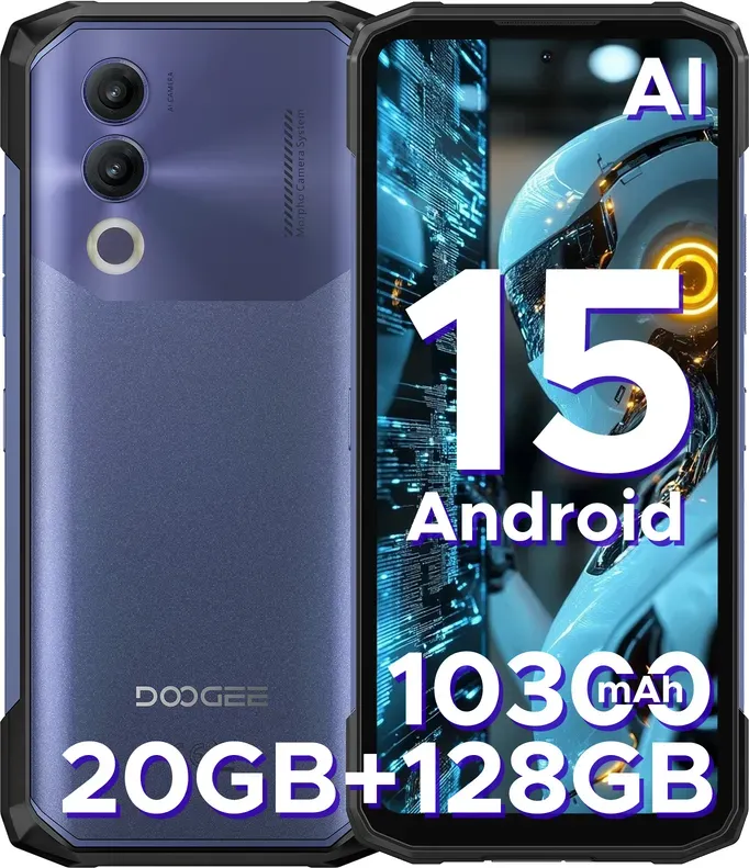 DOOGEE Blade 20 Rugged‐Smartphone, Android 15, Rugged‐Handy, 10300 mAh Akku, 6,6‐Zoll, 90 Hz, HD+ IPS‐Display, 20 GB RAM + 128 GB Speicher, 16 MP AI‐Kamera, Triple‐SIM‐Kartensteckplätze, SIM‐frei und entsperrt