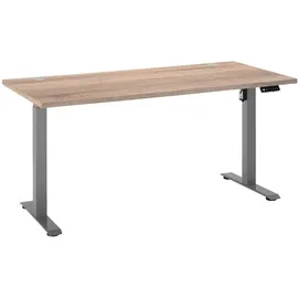 Stella Trading Xora Schreibtisch Sonoma Eiche Holzwerkstoff, Kufe, 77x75-118x160 cm, höhenverstellbar, Kabeldurchlass, Memoryschalter, Arbeitszimmer, Schreibtische, Bürotische