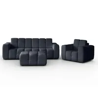 MOEBLO Polstergarnitur Couchgarnitur Tantalia mit Hocker und Sessel 311, (Wohnzimmergarnitur 3+2+1 Dreisitzer-Sofa Zweisitzer-Sofa Sessel Polstermöbel-Set 3+1+1 Sitzgarnitur 3-1-1 Einzelsofa Couch-Set 3-1-1 Polstersessel Hocker), (BxHxT): 240x90x100cm schwarz