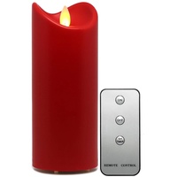 Tronje LED Outdoor Kerze - 18cm Stumpenkerze Rot mit Timer u. Fernbedienung - bewegliche Flamme - IP44 UV Hitzebeständig