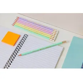 BIC EVOLUTION PASTEL Bleistifte HB rosa, lila, grün, gelb mit Radierer, 10 St.