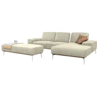 Ecksofa W.SCHILLIG "run", beige (elfenbein w60), B:279cm H:88cm T:178cm, Longlife Xtra-Leder Z73: Naturwalkleder der Luxusklasse aus den erlesensten Rohhäuten. Hautstärke 1, 1 u2013 1, 3 mm, ROHLEDER Jacquard-Flachgewebe Q2 W60 (63% Polyester, 37% Polyacryl), ROHLEDER Chenille-Flachgewebe Q2 W77 (68% Polyacryl, 32% Polyester), Stoff S37 (100% Polyester), Sofas, mit elegantem Holzsockel, Füße in Chrom glänzend, Breite 279 cm