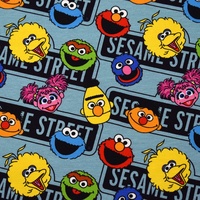 MAGAM-Stoffe Stoff "Sesamstraße", Kinder Retro Jersey ÖKO-TEX Meterware ab 50cm blau