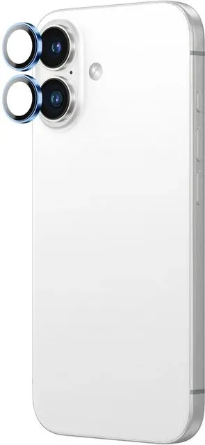 AmazingThing AR Aluminium 2 Linsen Glas mit Kameralinsenrahmen für iPhone 16 / 16 Plus - Blau